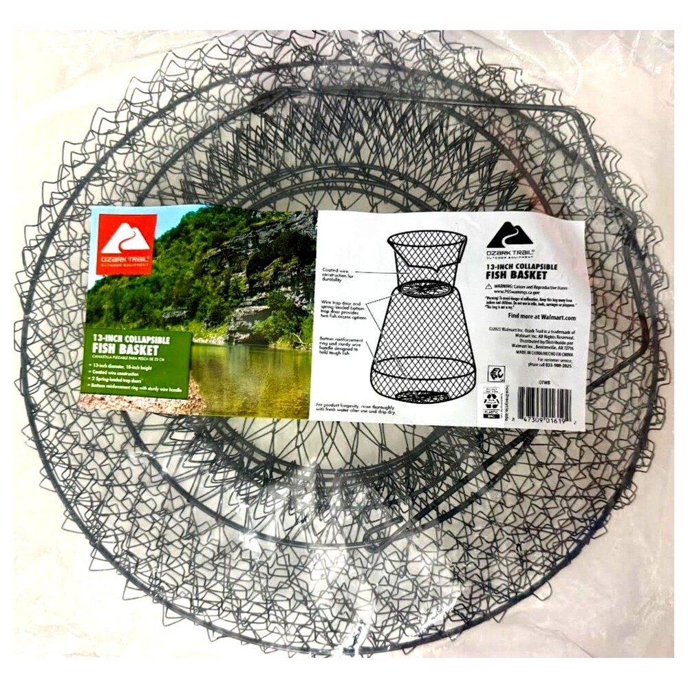 NIB Ozark Trail 13 In Collapsible Wire Fish Basket Keep Trap Door Net